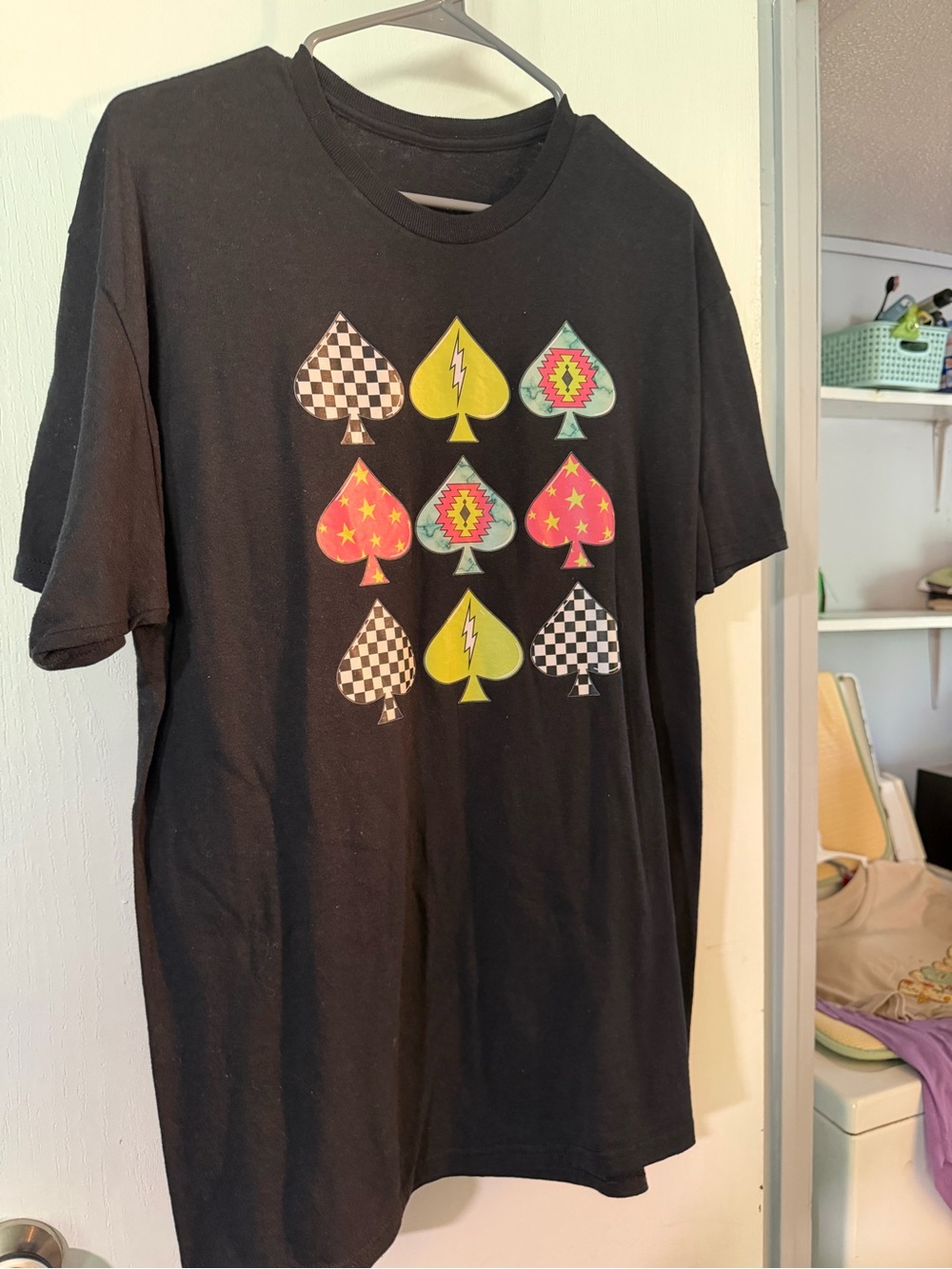 Black Graphic Tee with Colorful Spade Print